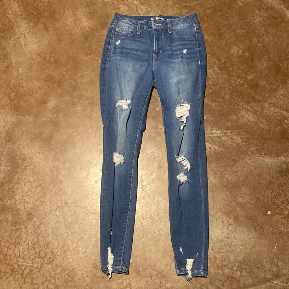 high rise bark blue skinny jeans